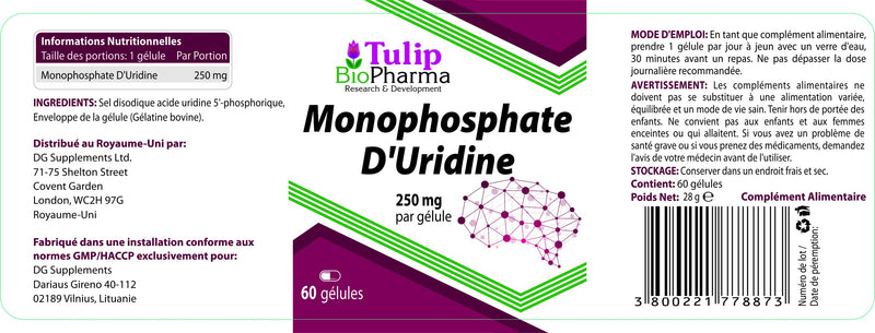 Uridine Monophosphate 250mg 60 Capsules, Laboratory Tested, Nootropic - NewNest Australia