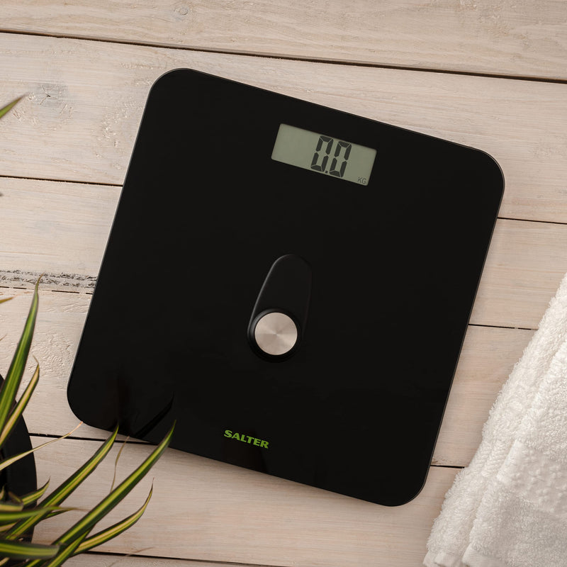 Salter 9224 Bk3R Eco Body Scales - Glass Bathroom Scales, Digital Bathroom Scales, Simple Lcd Display, Step-On Technology, No Batteries Required, Compact Electronic Scales - NewNest Australia