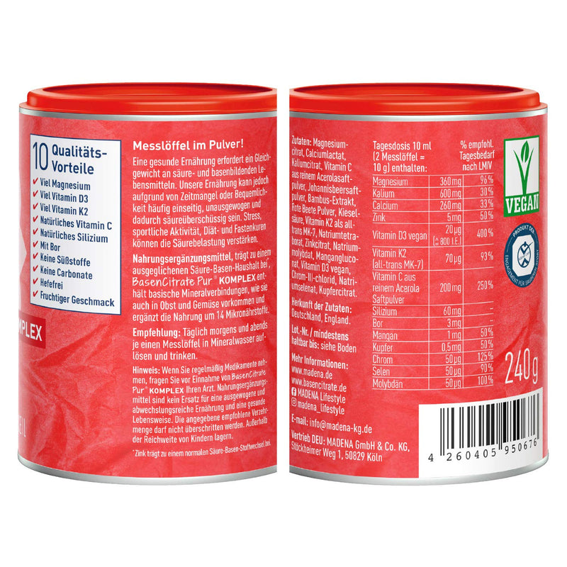 Madena Premium Basencitrate Pure Complex According To Pharmacist Rudolf Keil, Citrate Base Powder Vegan 240 G, The Original With 100% Organic Bases, Lots Of Magnesium Citrate, Zinc, Potassium, - NewNest Australia