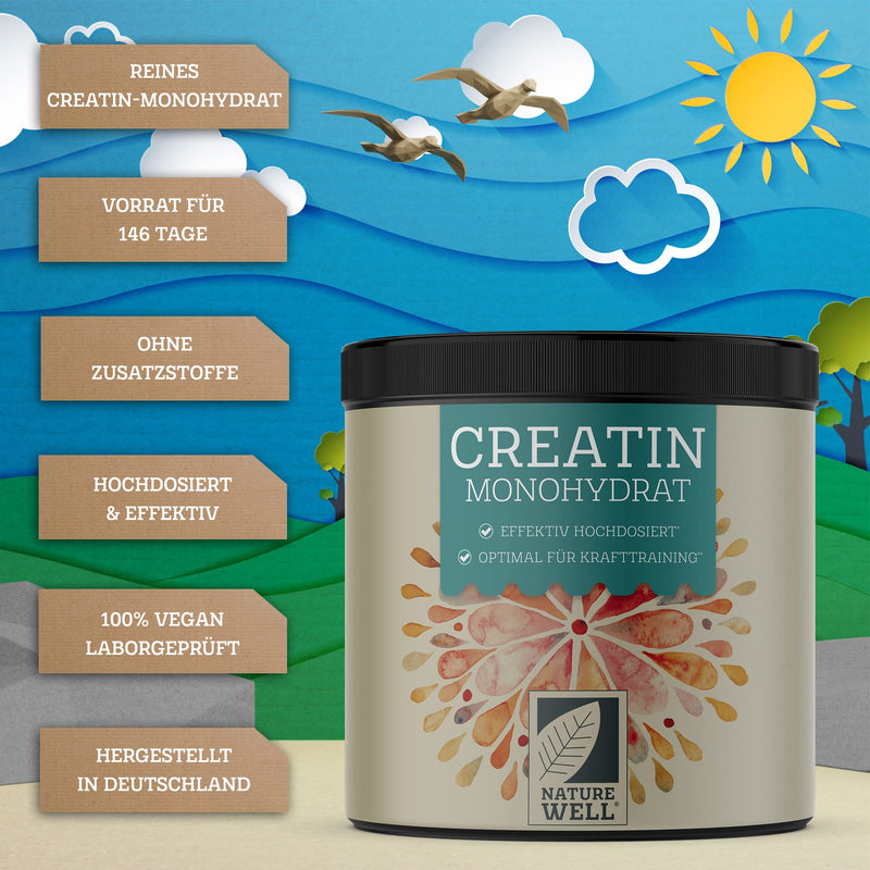 Creatine Monohydrate 500 G - Creatine Monohydrate Powder In Micronized Quality - Creatine Monohydrate Optimal High Dose - Pure Creatine Powder Without Additives, 100% Vegan - For 146 Uses - NewNest Australia