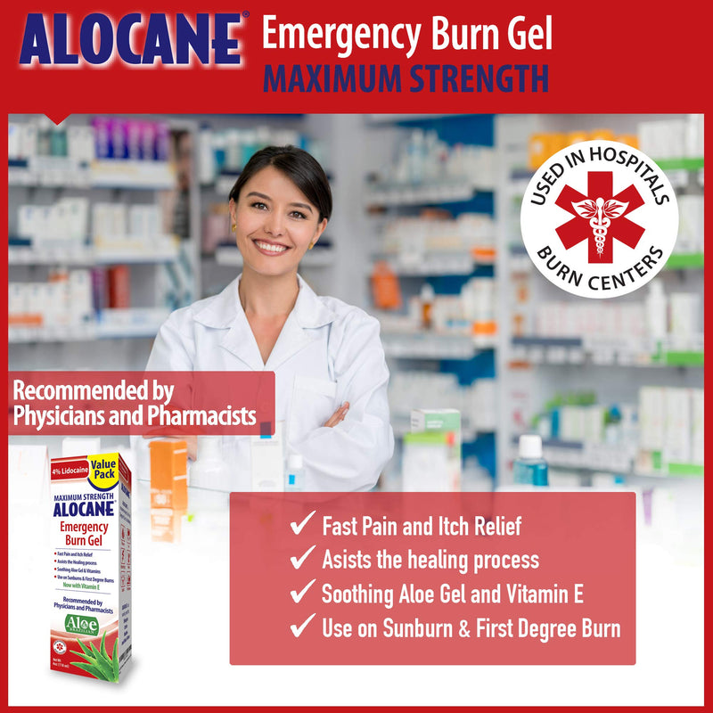 Alocane Emergency Burn Gel 4 Lidocaine Maximum Strength Fast Pain and Itch Relief for Minor Burns Sunburn Kitchen Radiation Chemical First Degree Burns First Aid Treatment Burn Care, 4 Fl Oz 4 Fl Oz (Pack of 1) - NewNest Australia