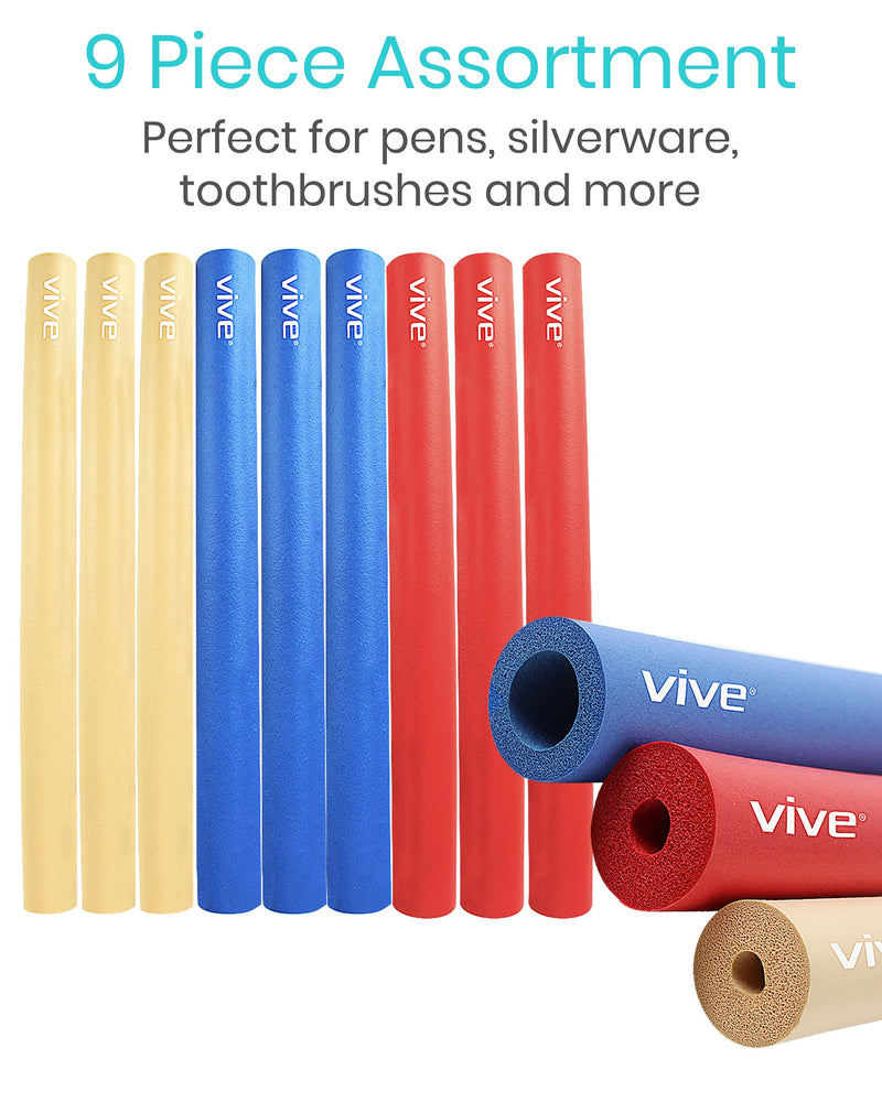 Vive Foam Tubing (9 Pack) - Utensil Padding Grips - Spoon, Fork Round Hollow Medical Closed Cell Tube - Cut to Length - Provides Wider, Larger Grip Pipe Tool for Dexterity, Disabled, Elderly - NewNest Australia