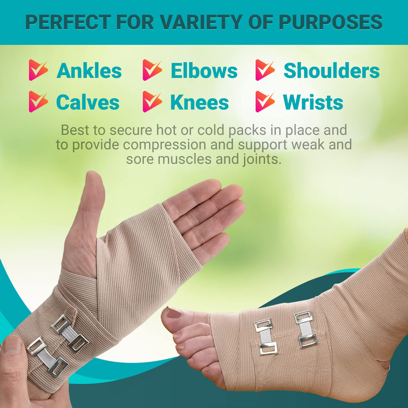 Elastic Compression Bandage - Premium Quality (Set Of 4) With Hooks, Sports Band Rollers For Ankle Wrist Bandages Measurements (2) - 4" X 5Ft (2) - 3" X 5Ft (5Ft) - NewNest Australia