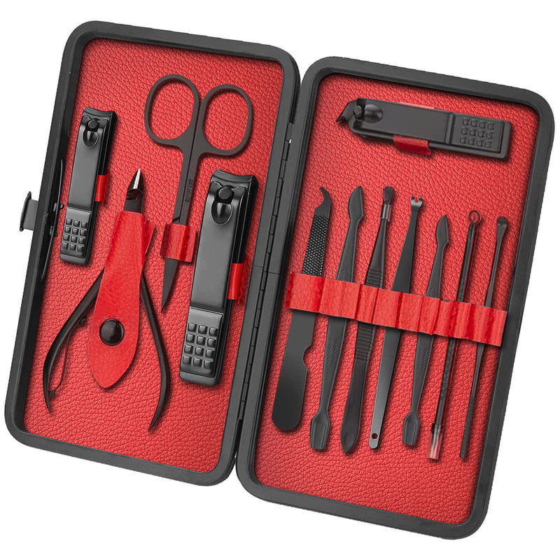 iSOUL Nail Clippers Manicure Set 12Pcs Male/Female Stainless Steel Professional Nail Clipper Set Stainless Steel Grooming Kit for Thick Nails Cuticle Remover Toe Nail Toenail Care Cutter Pedicure Black - NewNest Australia