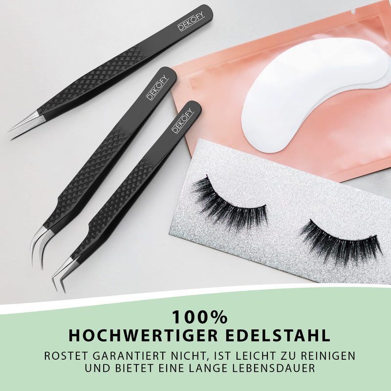 DEKOFY® professional eyelash tweezers [3 pieces] - pointed and precise - high-quality eyelash tweezers set for eyelash extension - black - NewNest Australia