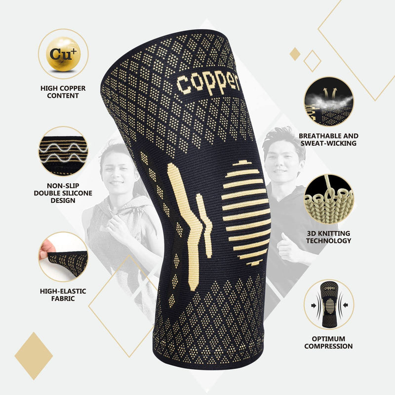 Copper Knee Support for Women/Men 2 Pack - Best Knee Brace Compression Sleeve Support for Arthritis, Knee Pain, Meniscus Tear, ACL, MCL, Joint Pain Relief, Running, Sports, Squats L Copper-Black - NewNest Australia