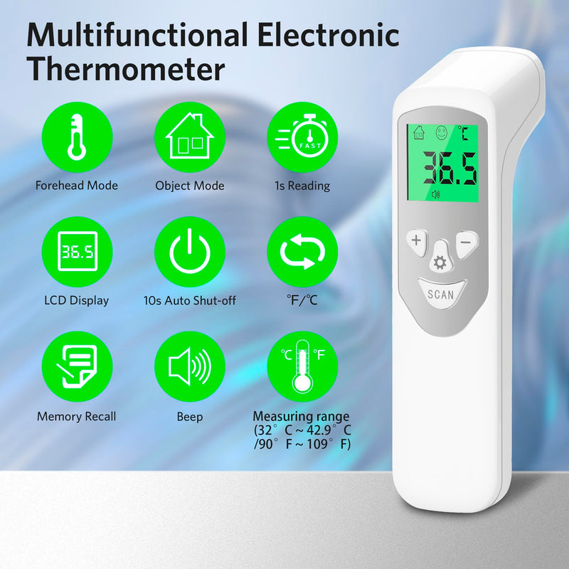 BESTEK Fever Thermometer Contactless Forehead Thermometer for Adults Baby, Digital Thermometer Fever with Accurate Measurements, Fever Alarm, LCD Display, °C or °F Switch, 32 Memory Recall, White - NewNest Australia