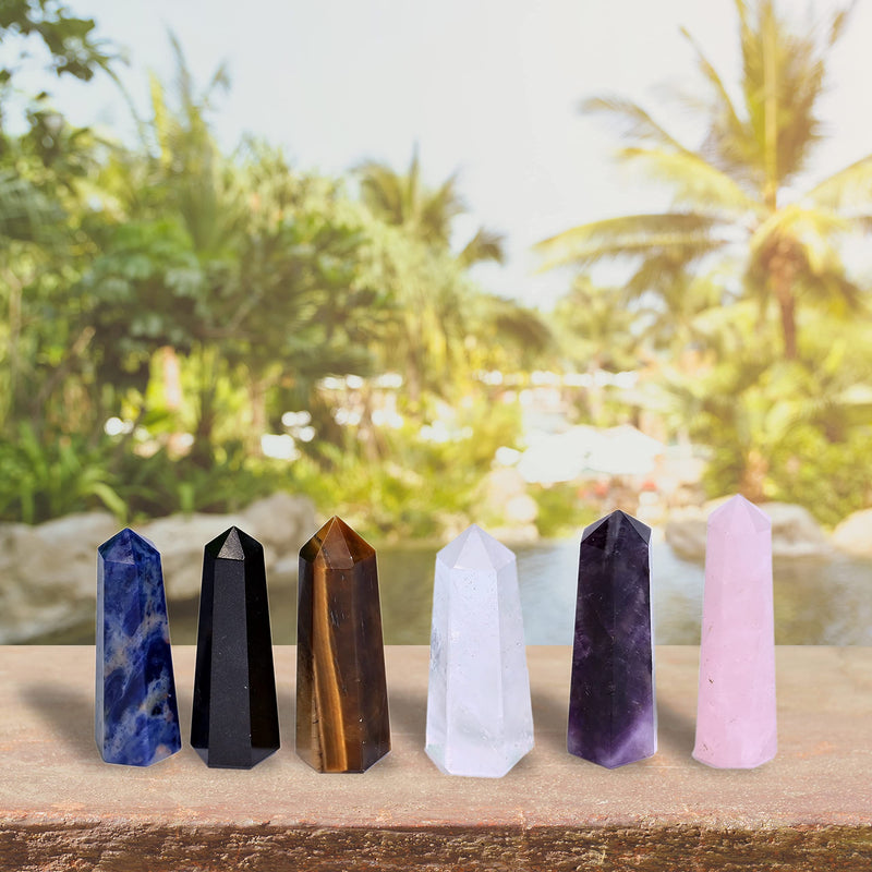KACHVI Crystals And Gemstones Healing Rose, Clear Quartz, Amethyst, Black, Lapis & Tiger Crystal Meditation Spiritual Gifts For Chakra Money Luck Wands 2.25”-2.50" 6 Faceted Pencil 6 Pc Set Set of 6 Tiger - NewNest Australia