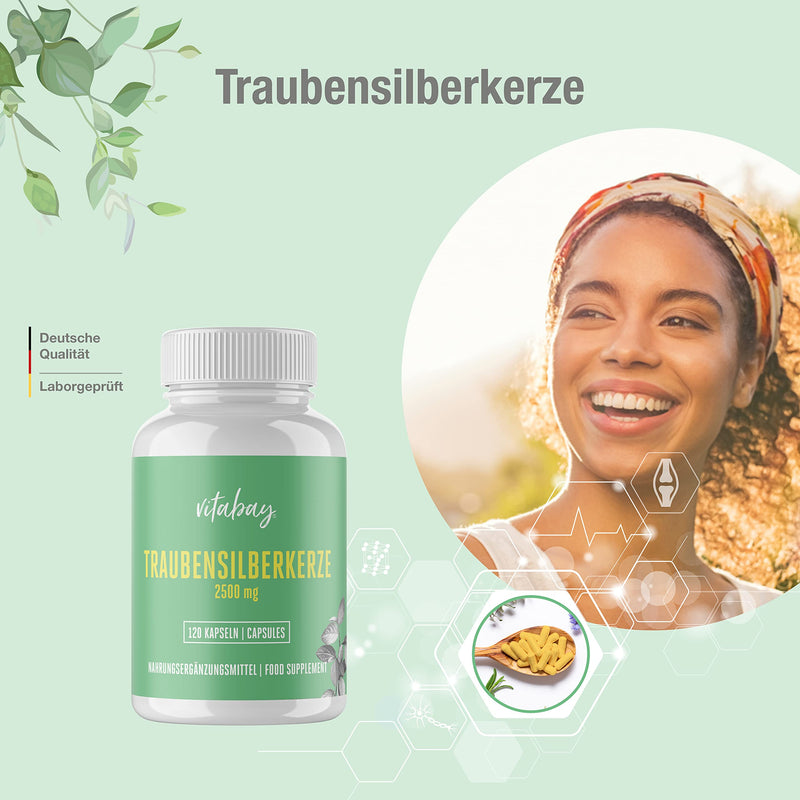 Vitabay Grape Silver Candle Extract 2500 mg | 120 Vegan Capsules | High Dose | Black Cohosh | Cimicifuga racemosa | Laboratory Tested & Made from High-Quality Raw Materials - NewNest Australia