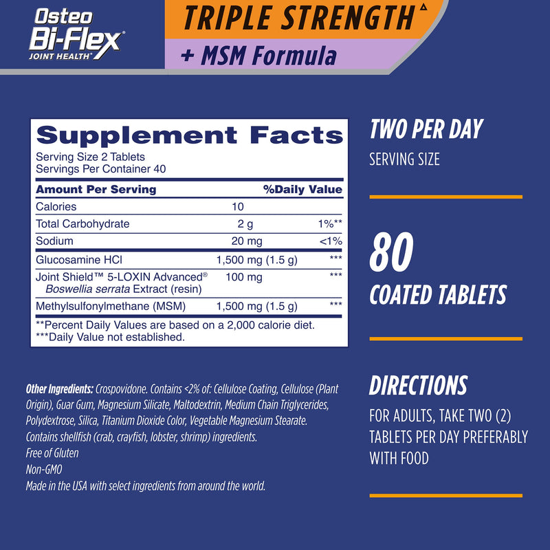 Osteo Bi-Flex Triple Strength with MSM Formula, Glucosamine Joint Health Supplement, Coated Tablets, 80 Count 3X + MSM - NewNest Australia