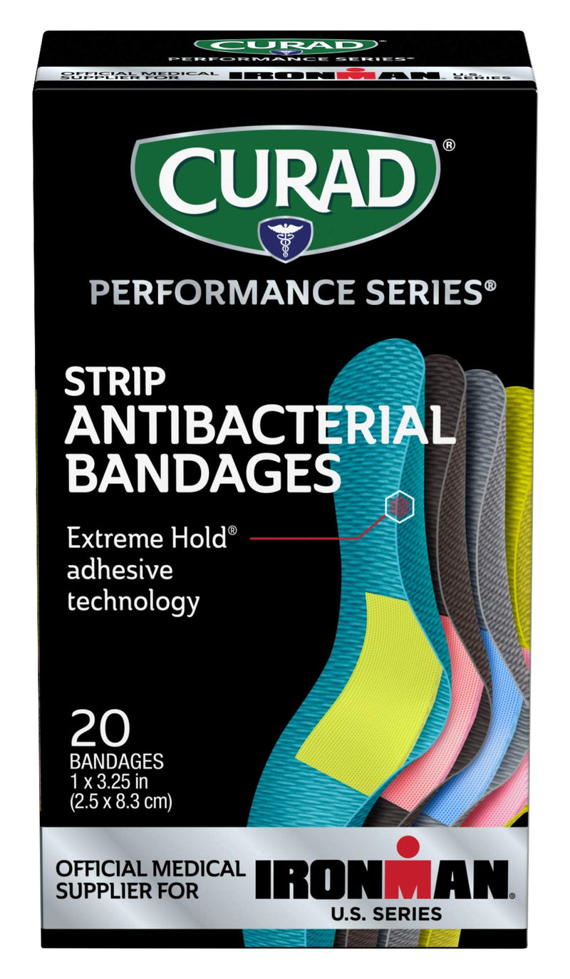 Curad - CURIM5020 Performance Series Ironman Antibacterial Bandages, Extreme Hold Adhesive Technology, 1 x 3.25 inch Fabric Bandages, 20 Count - NewNest Australia