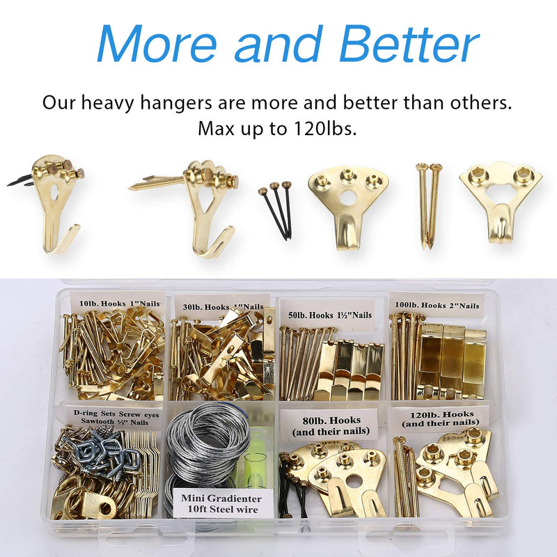 Picture Hangers, Picture Hanging Kit, 225pcs Heavy Duty Frame Hooks Hardware with Nails, Hanging Wire, Screw Eyes, D Ring and Sawtooth for Wall Mounting - NewNest Australia