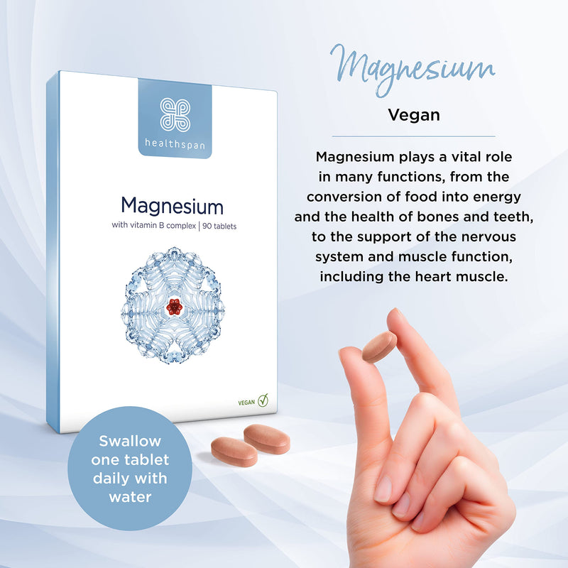 Healthspan Magnesium 375mg (90 Tablets) | Added Vitamin C & Vitamin B Complex | Promotes Immune Health | Support Your Bones, Teeth, Muscles & Nervous System | Vegan - NewNest Australia
