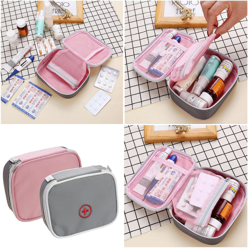 Pack Of 2 Medicine Bag, First Aid Kit, Square Organizer, Mini Carry-On Medicine Bag, Multi-Compartment Nursing Bag, Comfortable Travel Medicine Bag (Pink, Grey) - NewNest Australia
