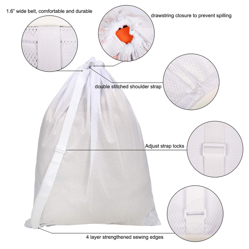 NewNest Australia - Lead Free Diamond Shape Mesh Laundry Bag with Strap,Large Heavy Duty Laundry Bag-27.5 x 35.5 inches-Sturdy Drawstring Bag. Ideal Machine Washable Durable White Net Bag for College, Dorm, Apartment 