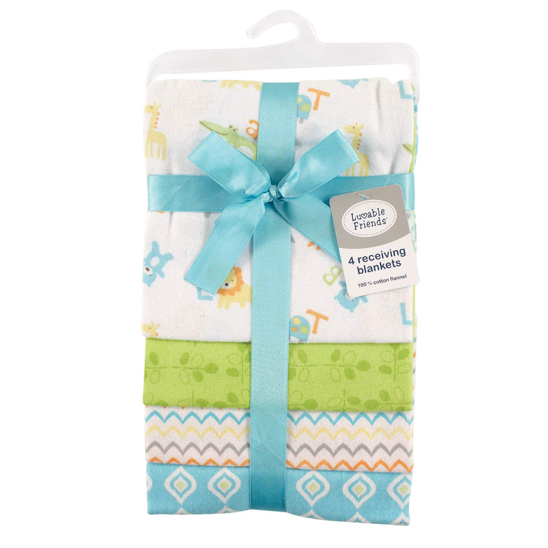 Luvable Friends Unisex Baby Cotton Flannel Receiving Blankets, Abc, One Size Abc 4-pack - NewNest Australia