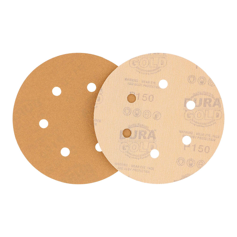 Dura-Gold Premium 150 Grit 6" Gold Sandpaper Discs, 6 Hole Pattern Dustless, Box of 50 - Hook & Loop Backing for DA Sander, Finishing Med-Cut Sanding Abrasive Automotive Paint, Woodworking Wood, Metal 150-Grit - NewNest Australia