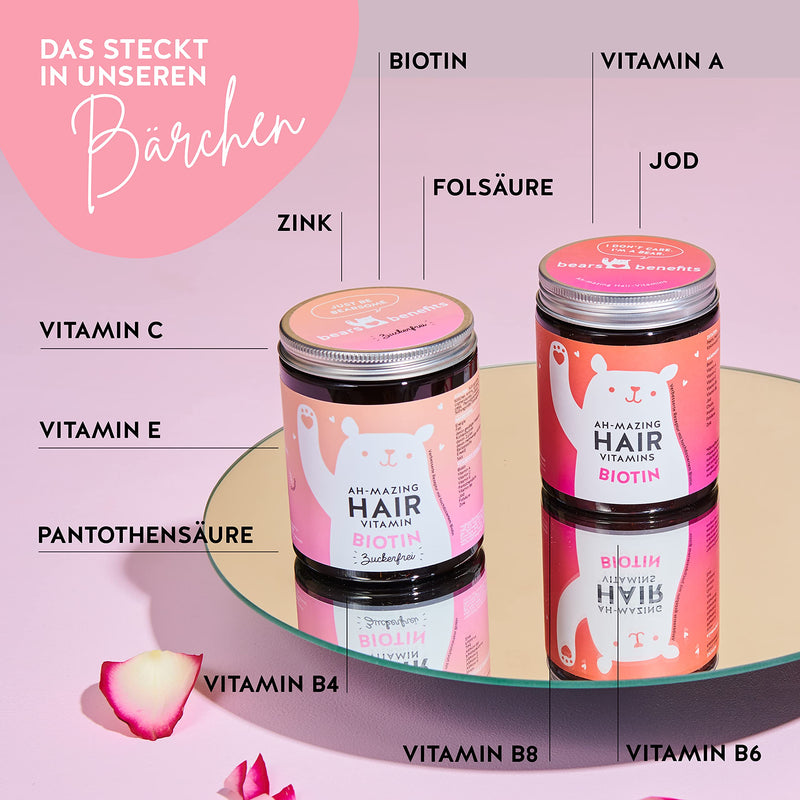Pack Of 2 Biotin High Dose 5000 Œºg + Zinc - Gummy Bears For Normal Hair Growth - Skin Hair Nails Complex - Vegan, Sugar-Free Hair Vitamins - 120 Pieces For 4 Months - Bears With Benefits - NewNest Australia
