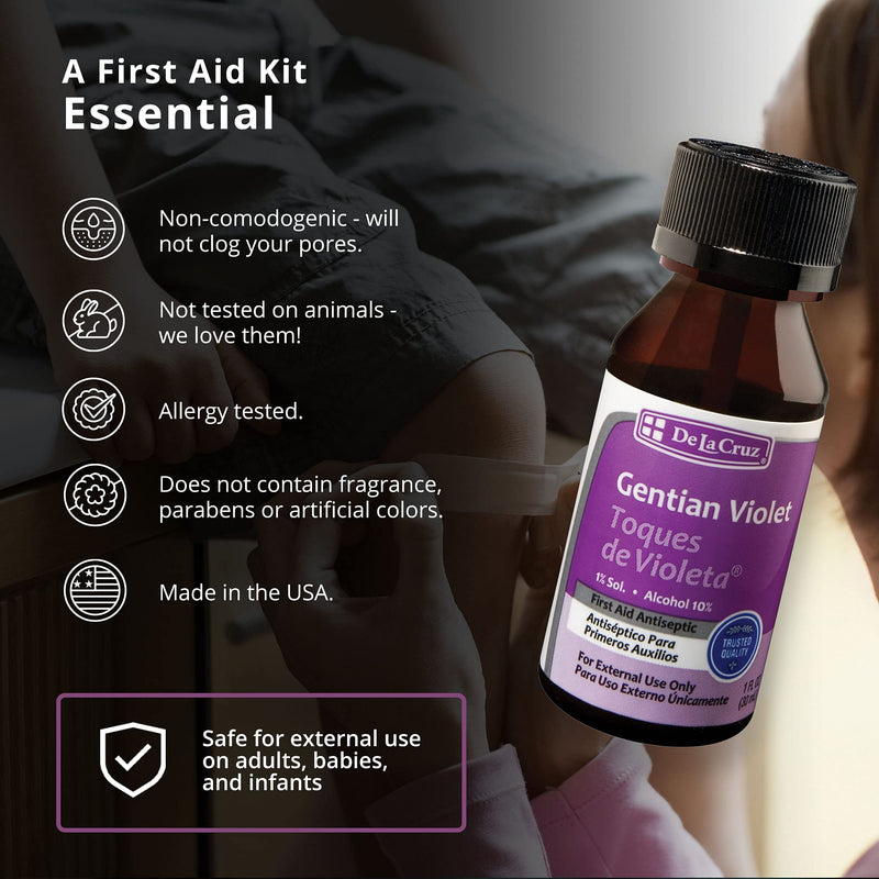 De la Cruz Gentian Violet - Violeta de Genciana - Tincture of Violet 1% First Aid Antiseptic, 1 FL OZ (3 Bottles) - NewNest Australia