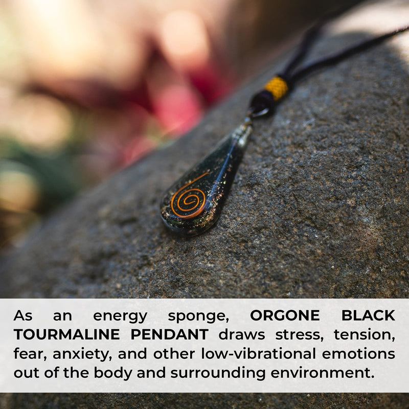 Emotional Body Purification Black Tourmaline Orgone Crystal Tear Drop Pendant for Strengthen Immune System - Heart - Self Confidence - Positivity - NewNest Australia