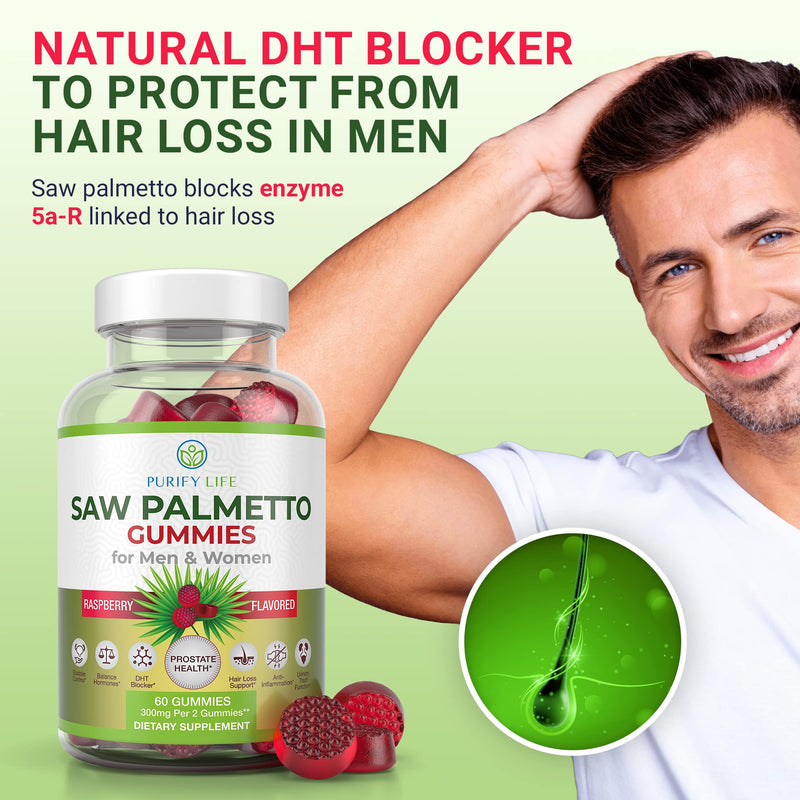 Saw Palmetto Extract Gummies for Hair Loss (300mg) Saw Palmetto Prostate Supplements for Men - DHT Blocker for Women Hair Growth, Hormonal Balance, PCOS Supplement, Urinary Tract, Gluten-Free & Vegan - NewNest Australia