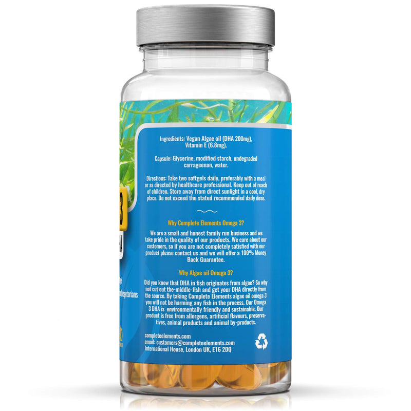 Vegan Omega 3 Algae Oil | 60 High Strength Capsules | 400mg DHA Supplement with Vitamin E | Vegetarian Essential Fatty Acids | Sustainable Algal Alternative to Fish Oil | UK Small Family Company - NewNest Australia