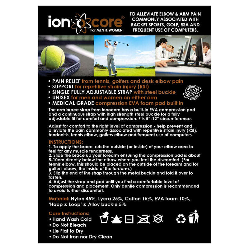 Ionocore® Tennis Elbow Support Strap - Golfers Arm Brace with Targeted Compression Pad & Fully Adjustable Clasp - Joint & Forearm Support Band to Aid Home Workouts & Exercise (1) 1 - NewNest Australia