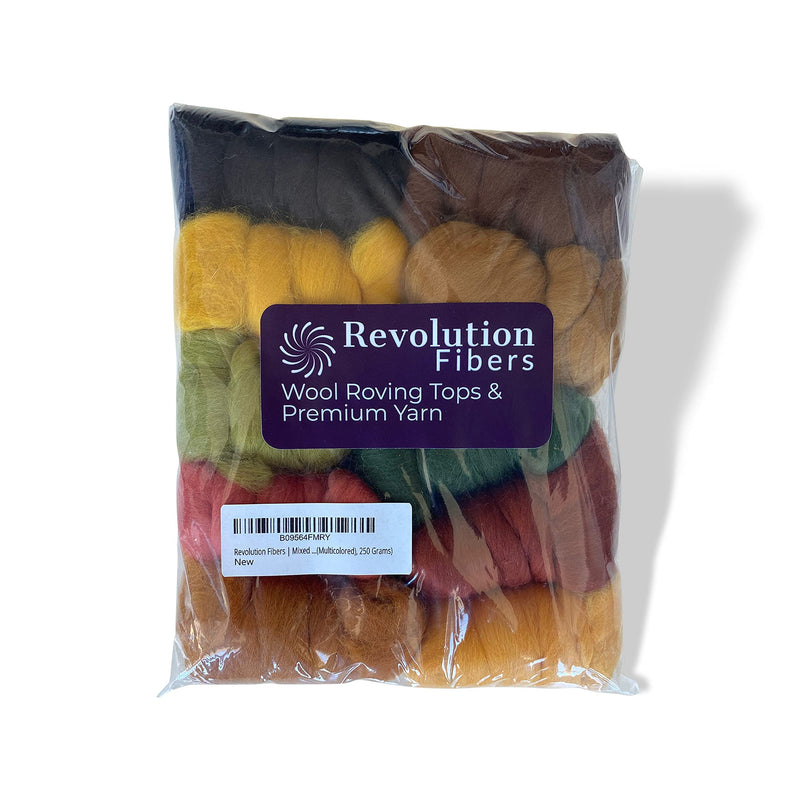 Revolution Fibers | Mixed Merino Wool Variety Pack | Perfect Wool Roving for Spinning, Needle Felting, Wet Felting, Weaving and Crafting (Autumn Leaves (Multicolored), 250 Grams) - NewNest Australia