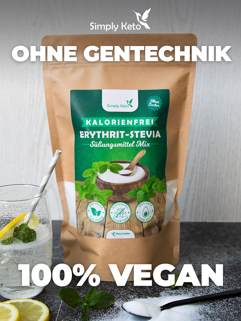 Simply Keto Erythritol Stevia Mix 1kg - Natural sugar substitute without calories - Stevia Erythritol mixture with 100% sweetness like sugar - Vegan - Suitable for Lower Carb* & Ketogenic Diet 1kg (pack of 1) - NewNest Australia
