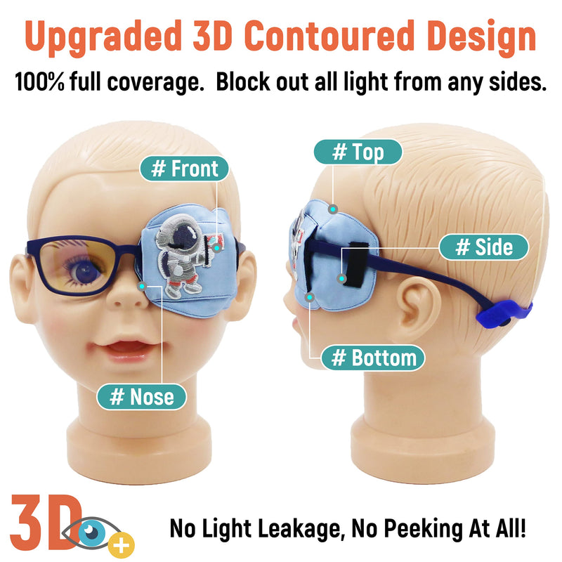 Astropic 3D Silk Eye Patch for Kids | Boys Eye Patch for Glasses | Medical Eye Patch for Children with Lazy Eye (Blue - Astronaut, Left Eye) To Cover Left Eye Grayish Blue_astronaut - NewNest Australia