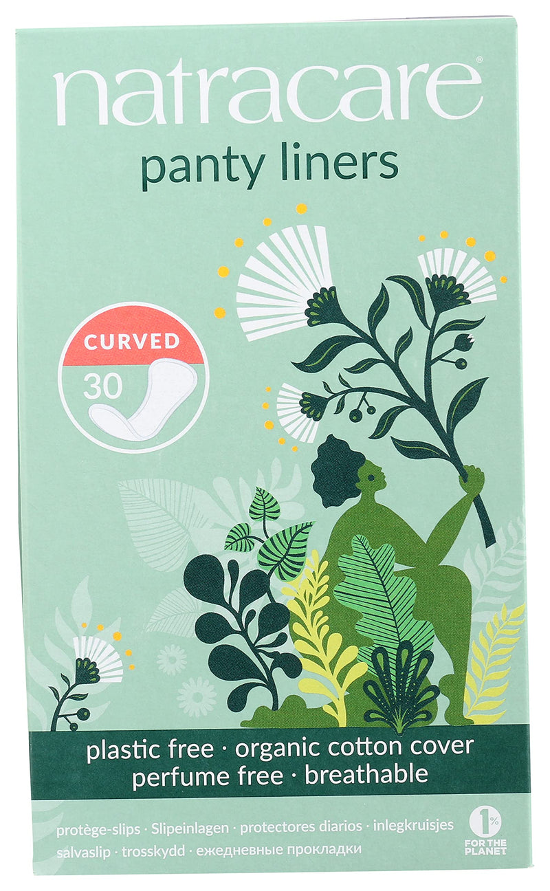 Natracare Natural Organic Curved Panty Liners, Made with Certified Organic Cotton, Ecologically Certified Cellulose Pulp and Plant Starch (1 Pack, 30 Liners Total) - NewNest Australia