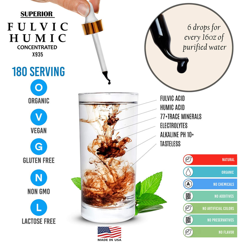 Fulvic Acid and Humic Acid Trace Mineral Drops 6 Month Supply, Electrolyte Energy Boost. All Natural Organic Plant Derived Blend of Ionic Trace Minerals from Fulvic and Humic Acid Similar to Shilajit - NewNest Australia
