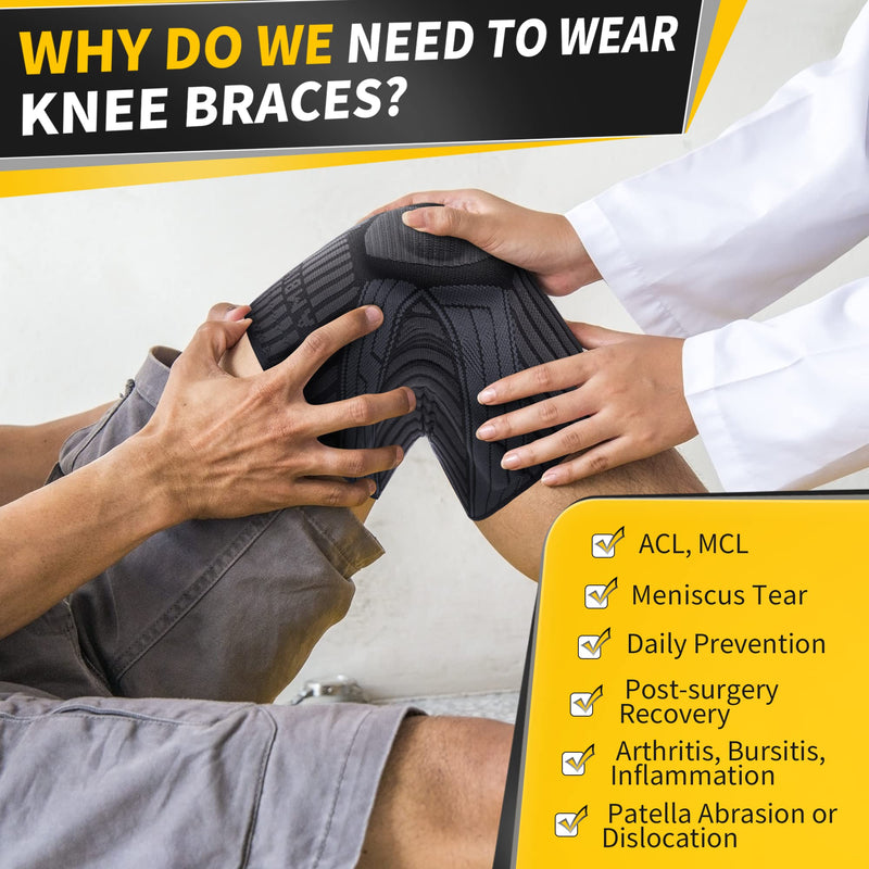 CAMBIVO 2 x knee support for men and women, knee pads with side stabilizers and patella gel pad, knee support for running, sports, ACL, arthritis, meniscus tear, pain relief XL black/grey - NewNest Australia