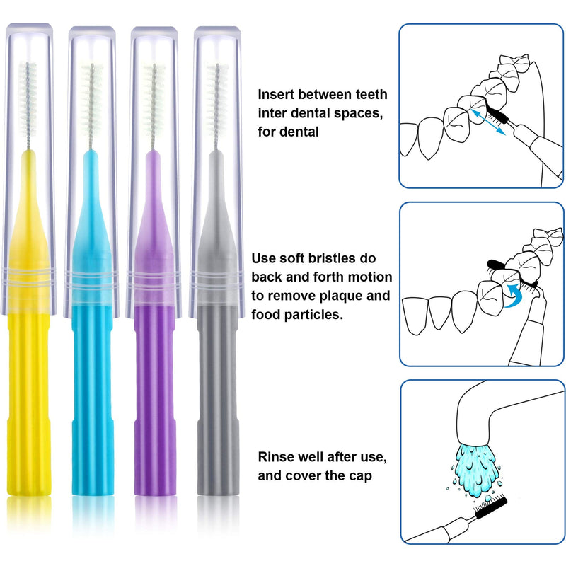 100 Pieces Interdental Brush Toothpick Dental Tooth Flossing Head Oral Dental Hygiene Dental Flosser Toothpick Cleaners Tooth Cleaning Tool (Light Blue, Yellow, Gray, Purple) - NewNest Australia