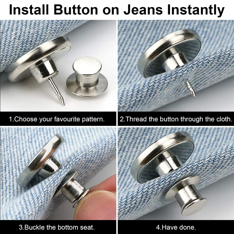 TOOVREN Upgraded 8 Sets Button Pins for Jeans Pants, No Sew Perfect Fit Jean Button Tightener Replacement Adjustable Reusable Metal Clips Snap Tack, Instant Reduce Too Big Pants Waist 8#A - NewNest Australia