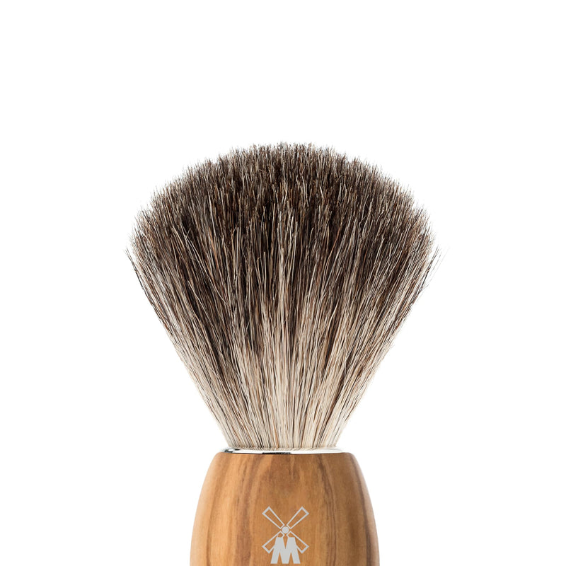 MÜHLE Vivo shaving brush - shaving brush made of pure badger hair - handle made of fine olive wood and chrome-plated metal accents - NewNest Australia