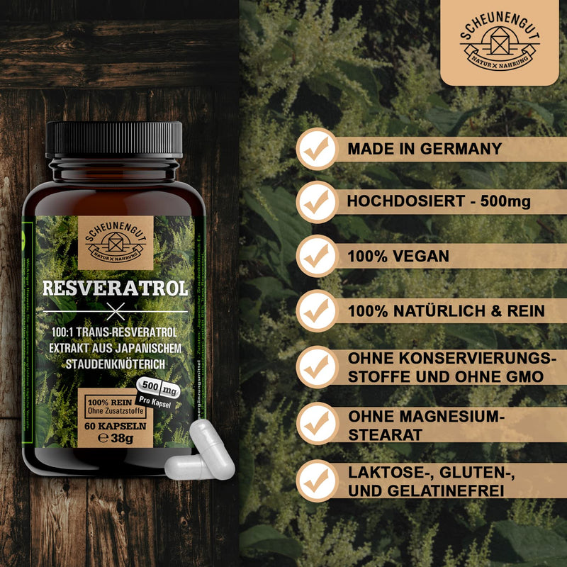 Resveratrol -1000Mg Per Daily Dose- Important: 100:1 Extract (=50,000Mg Japanese Knotweed Root Per Dose) + Piperine I 98% Trans-Resveratrol High Dose I Laboratory Tested I From De I Scheunengut - NewNest Australia