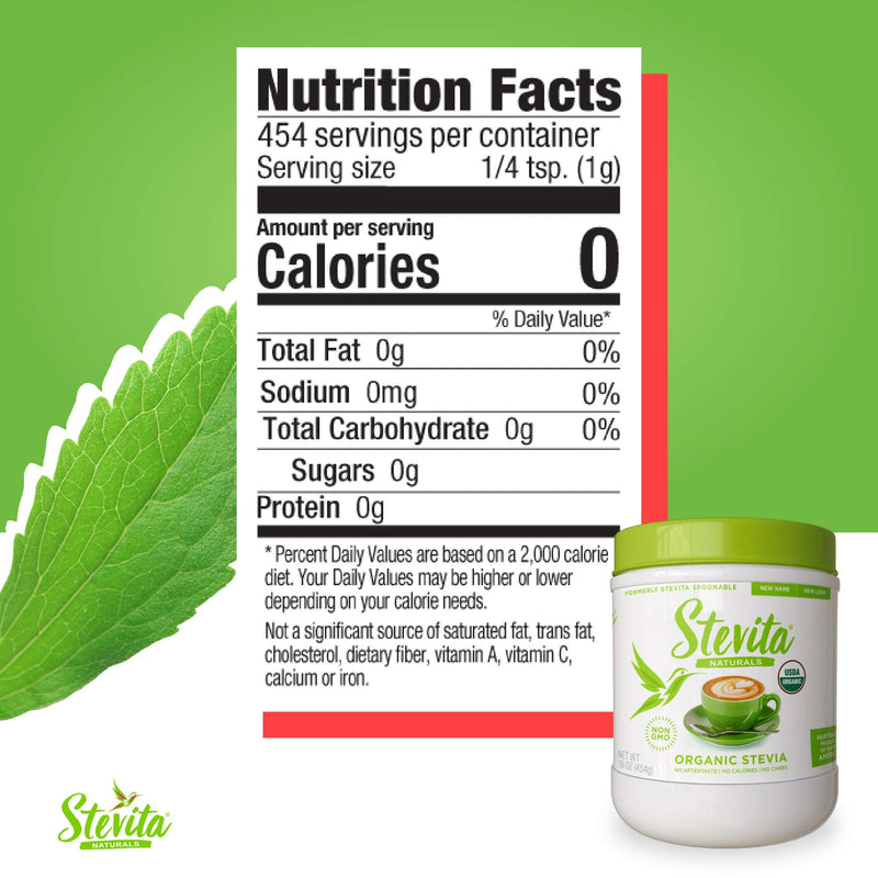 Stevita Organic Stevia - 16 oz - Stevia & Erythritol All-Natural Sweetener, No Calories - USDA Organic, Non-GMO, Vegan, Keto, Paleo, Gluten Free - 454 Servings 1 Pound (Pack of 1) - NewNest Australia
