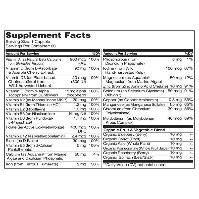 NATURELO One Daily Multivitamin for Women - Energy Support - Whole Food Supplement to Nourish Hair, Skin, Nails - Non-GMO - No Soy - Gluten Free - 60 Capsules | 2 Month Supply 60 Count (Pack of 1) - NewNest Australia