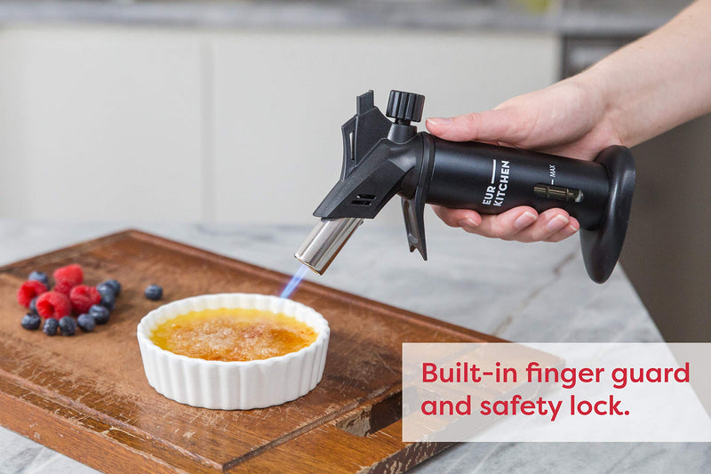NewNest Australia - EurKitchen Butane Culinary Kitchen Torch - Fuel Not Included - Refillable Food Blow Torch for Creme Brulee and to Sear Steak, Fish - Kitchen Lighter Tool for Cooking with Finger Guard (w/Fuel Gauge) 