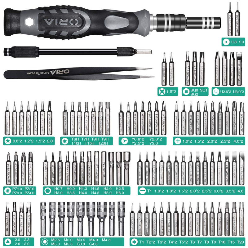 ORIA Precision Screwdriver Set (Newest) 106 in 1 with 102 Bits Magnetic Torx Screwdriver kit with Case Professional Repair Tool with Magnetizer for Electronics PC iPhone iPad Watch Jewelers Black - NewNest Australia