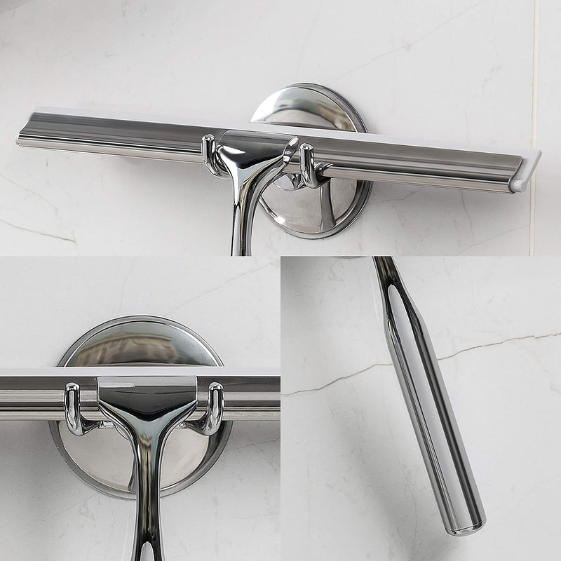 Ettori Shower Squeegee Clear Glass Wall Cleaner Stainless Steel with Suction Storage Hook -10'', Chrome - NewNest Australia