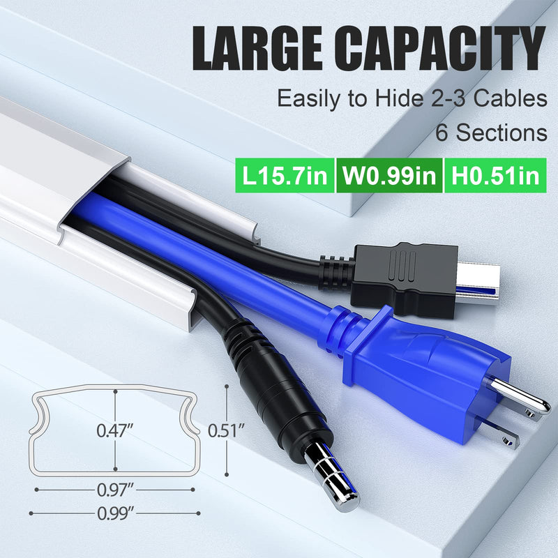 Cord Cover Raceway Kit, Wire Covers for Cords Wall Mount TV, Paintable Cable Concealer, Cable Hider Wall Strips, TV Cord Hider Wall Mounted TV, Cable Management Wall, 6X15.7" x 1.18" x 0.67" Large White - NewNest Australia
