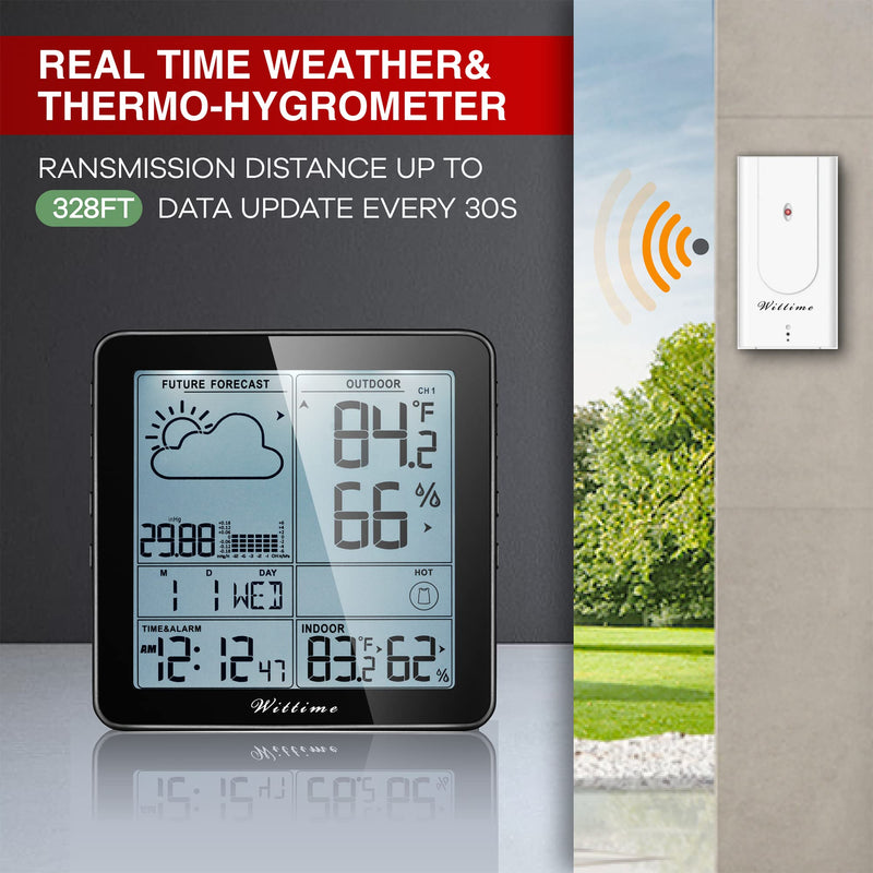 Wittime 2180 Indoor Outdoor Thermometer Wireless Hygrometer Wireless Digital Temperature and Humidity Monitor Inside Outside Thermometer for Home with Sensor - NewNest Australia