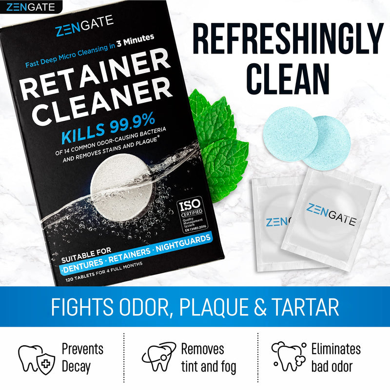 Retainer Cleaner - Denture Cleaning Tablets - Formulated in USA - Clean Mouth Guard, Aligner, Night Guard in 3 Minutes - 120 Tabs Big Pack - 4 Month Supply - Dental Cleanser for Teeth Appliances - NewNest Australia