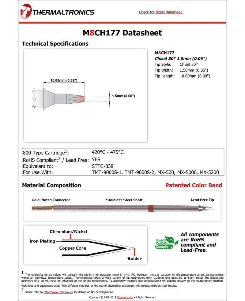 Thermaltronics M8CH177 Chisel 30deg 1.5mm (0.06in) interchangeable for Metcal STTC-838 - NewNest Australia