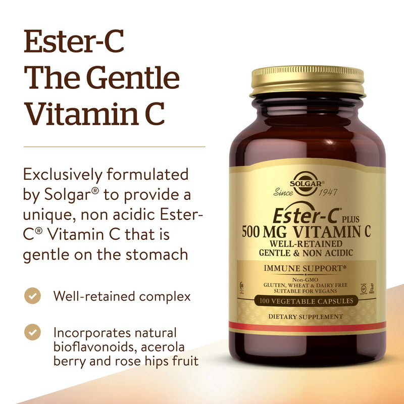 Solgar Ester-C Plus 500 mg Vitamin C (Ascorbate Complex) - Gentle & Non Acidic - Antioxidant & Immune Support - 100 Vegetable Capsules (100 Servings) 100 Count - NewNest Australia