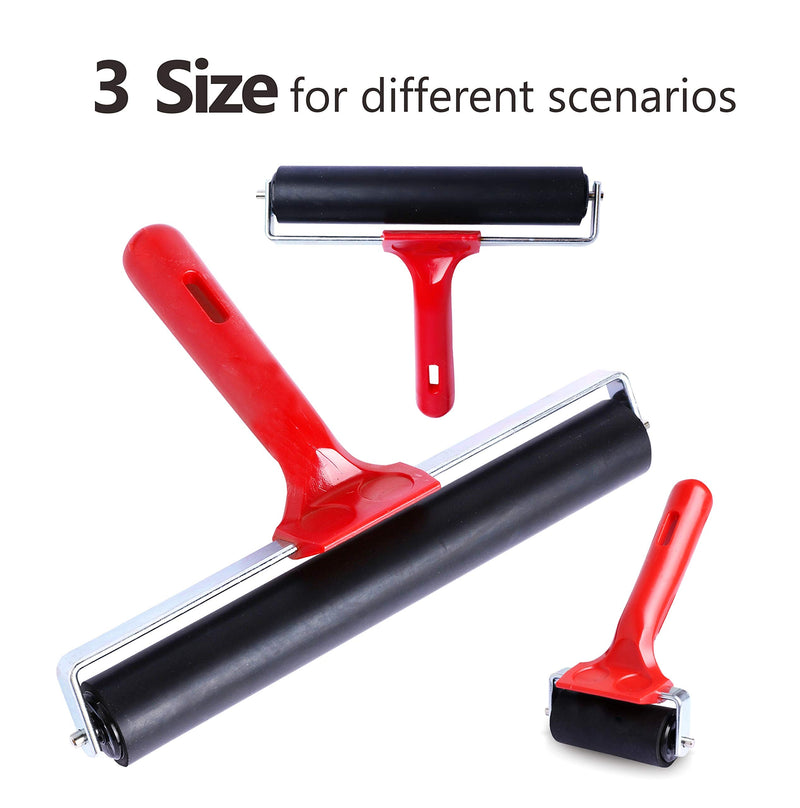 UCEC 3 PCS Rubber Rollers, Durable Hard Rubber Brayer Rollers for Crafting, Glue Roller Paint Brush for Printmaking Stamping Gluing, Anti Skid Tape Construction (2.4”, 5.9”, 7.9”) - NewNest Australia