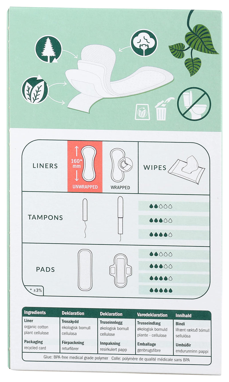 Natracare Natural Organic Curved Panty Liners, Made with Certified Organic Cotton, Ecologically Certified Cellulose Pulp and Plant Starch (1 Pack, 30 Liners Total) - NewNest Australia