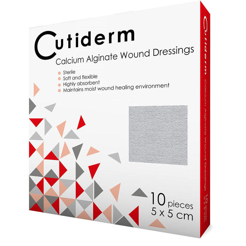 Pack of 10 Cutiderm Calcium Alginate Low Adherent Wound Dressing 5cm x 5cm - Suitable for cuts and lacerations, Post Surgical Wounds, exuding Wound Including venous, arterial and Diabetic ulcers - NewNest Australia